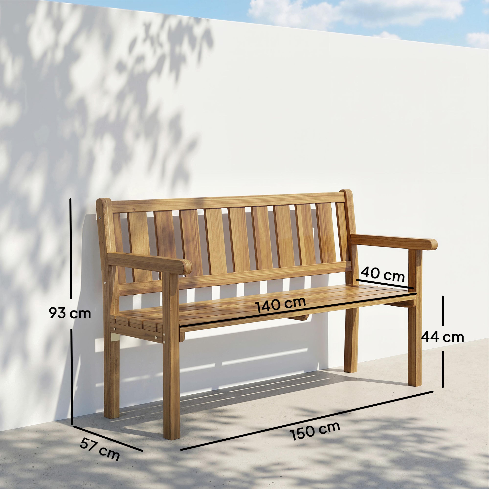 Outsunny 2-Seater Garden Bench in Slatted Fir Wood, 150x57x93 cm, Teak Color