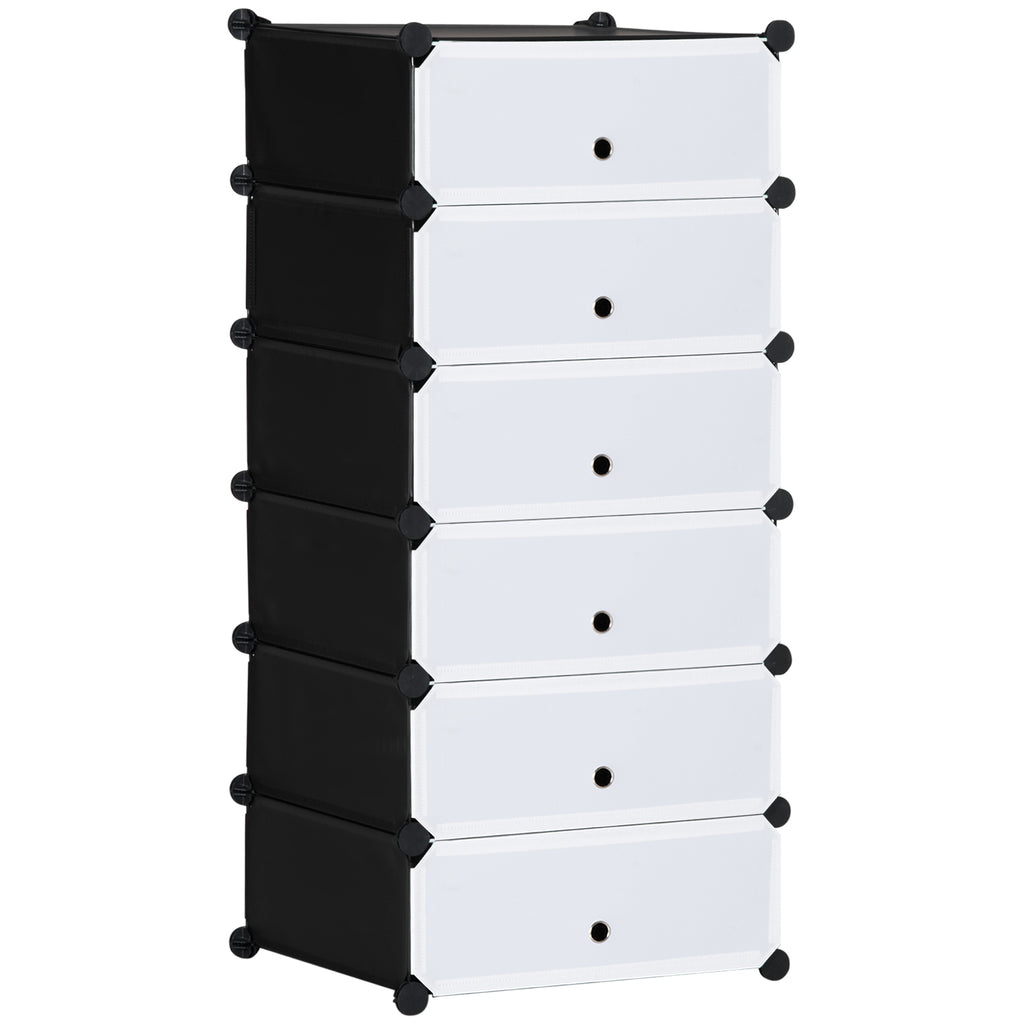 HOMCOM Space-Saving Modular Shoe Rack with 6 Storage Boxes in PP Plastic and Steel, 49x36.5x108 cm, Black and Transparent