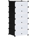 HOMCOM Space-Saving Modular Shoe Rack with 6 Storage Boxes in PP Plastic and Steel, 49x36.5x108 cm, Black and Transparent
