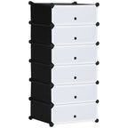 HOMCOM Space-Saving Modular Shoe Rack with 6 Storage Boxes in PP Plastic and Steel, 49x36.5x108 cm, Black and Transparent