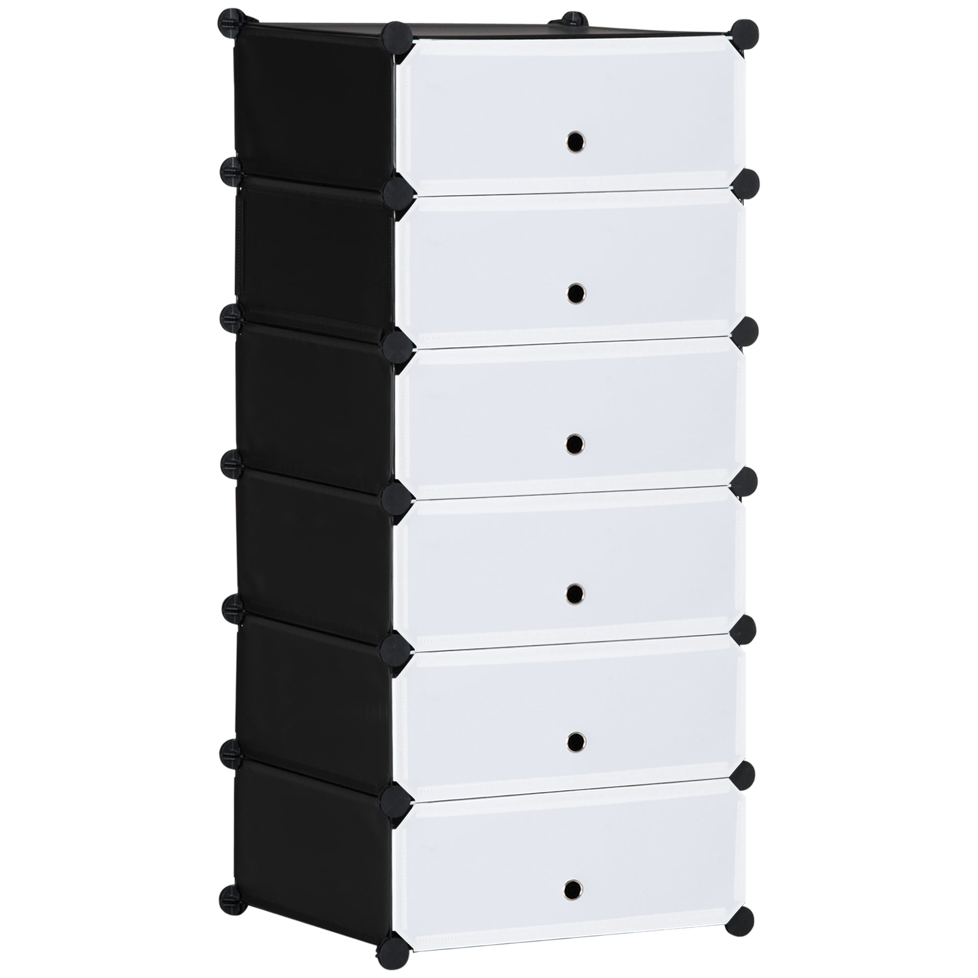HOMCOM Space-Saving Modular Shoe Rack with 6 Storage Boxes in PP Plastic and Steel, 49x36.5x108 cm, Black and Transparent