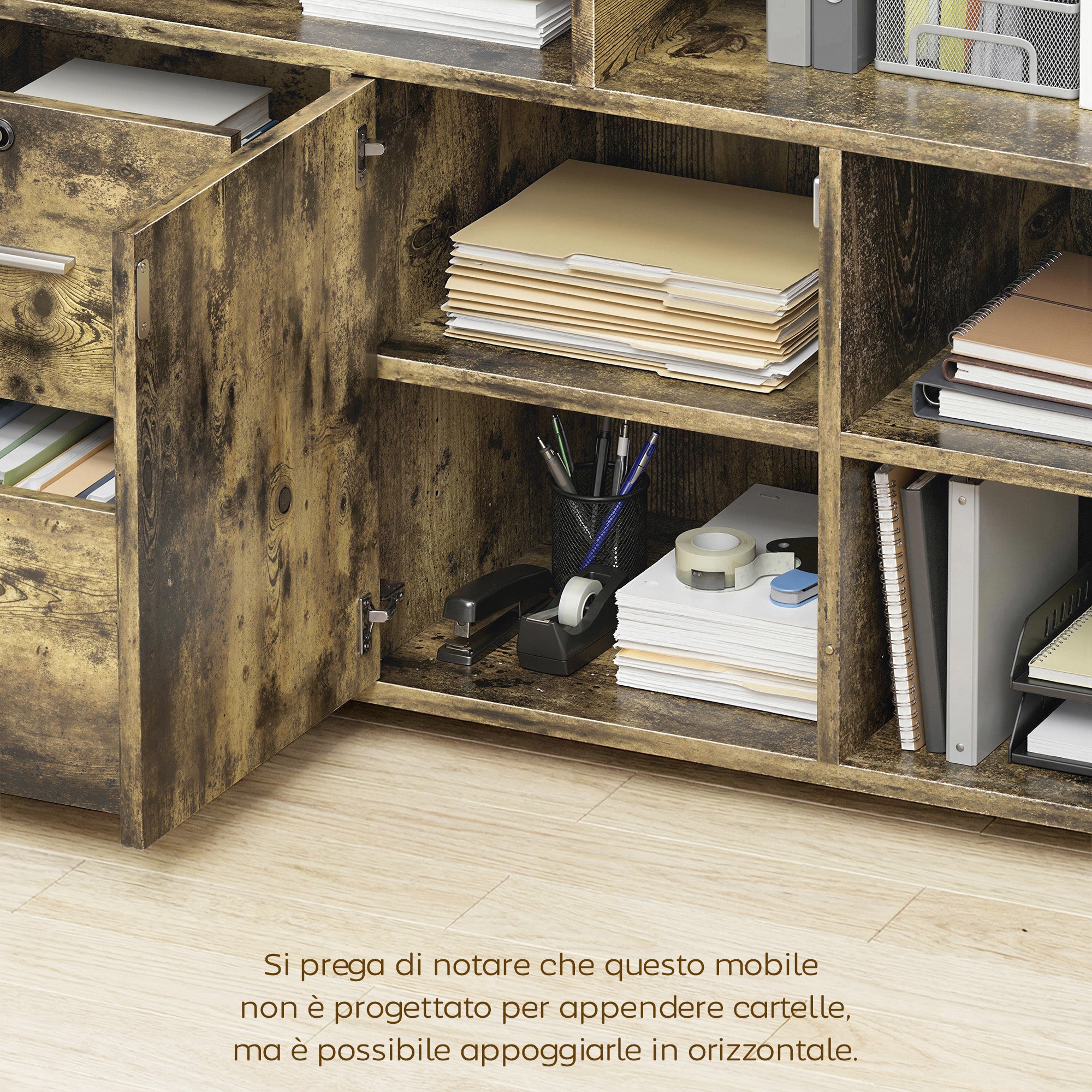 HOMCOM Wooden Printer Stand with Wheels, 2 Drawers, 3 Shelves, and 2 Cabinets, 100x35x65 cm, Brown