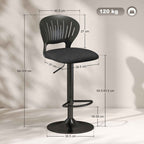HOMCOM Set of 2 Breathable Linen-Effect Fabric and Metal Bar Stools with Footrest, 40.5x43x84-105 cm, Black