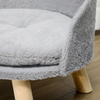 Round Dog Sofa in Plush Fabric and Wood with Extra Cushion, Ø40.5x33 cm, Grey and Wood Color