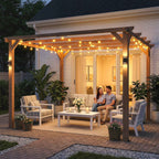 3x3 m Fir Wood Garden Pergola with Triangular Supports and 5 Beams, Wood Color