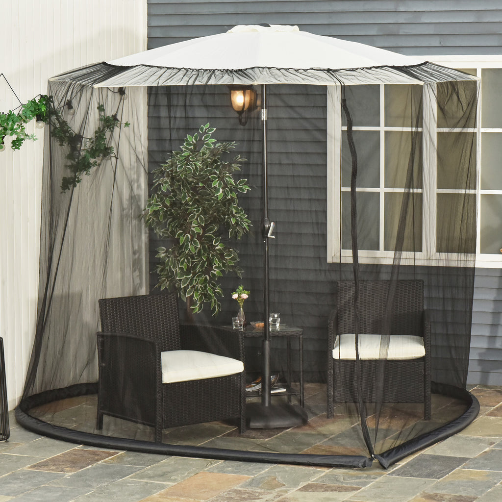 Mosquito Net for Umbrella 3x3 m Adjustable Dense Mesh with Zipper Opening, Black - Borgè