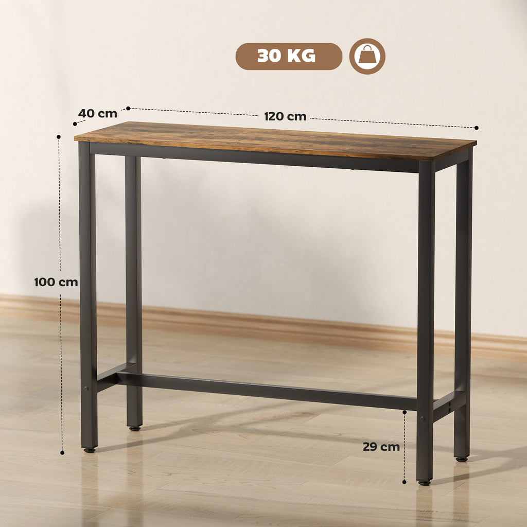 HOMCOM Industrial Style Tall Rectangular Bar Table, Steel and Wood, 120x40x100 cm, Rustic Brown