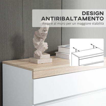 Minimal 5 Drawer Chest of Drawers in Wood, 80x40x109 cm, White and Oak Color