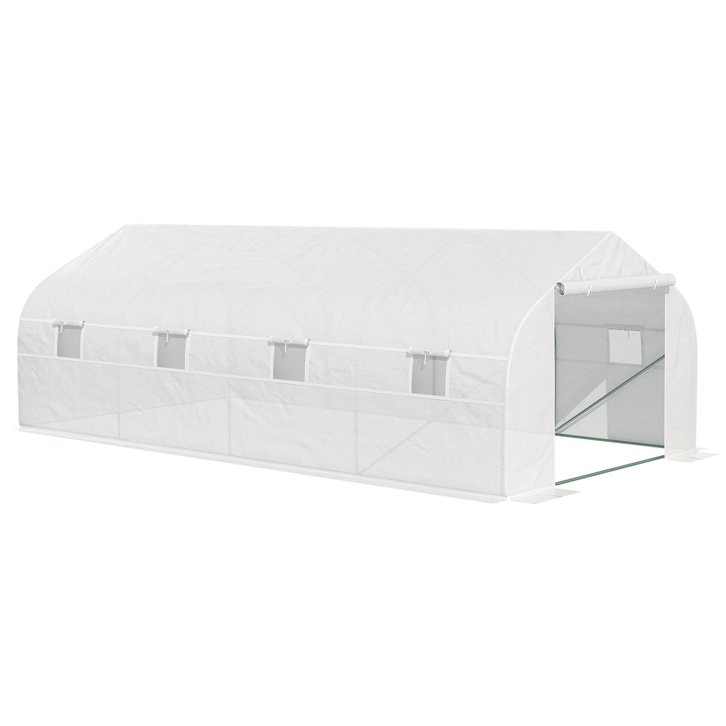 Vegetable Greenhouse 6x3x2m with 8 Windows and Roller Door, in Steel and PP, Green - Borgè