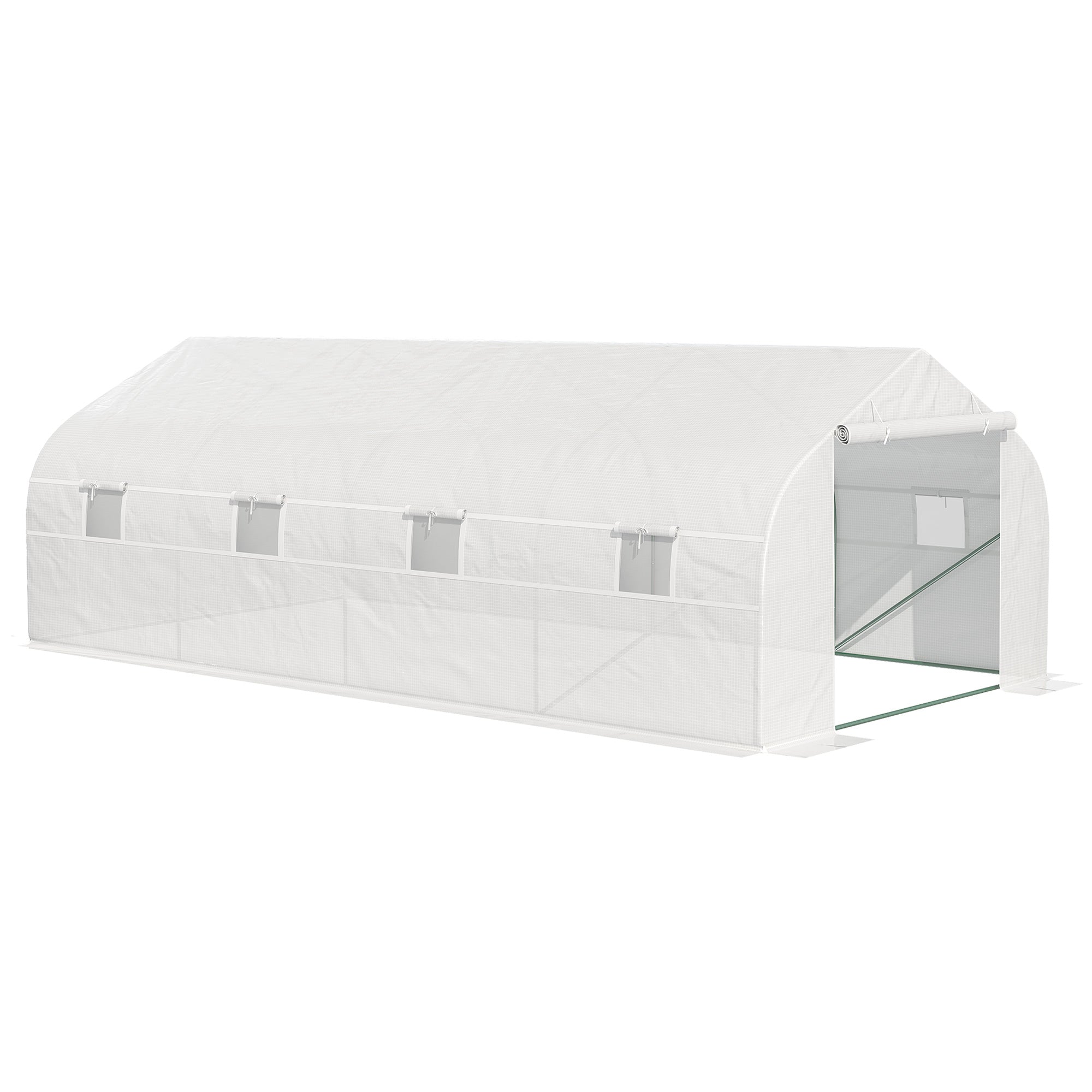 Vegetable Greenhouse 6x3x2m with 8 Windows and Roller Door, in Steel and PP, Green - Borgè