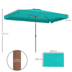 Garden Umbrella 2x3 m with Crank Opening, Tilting and Anti UV 50+, Turquoise