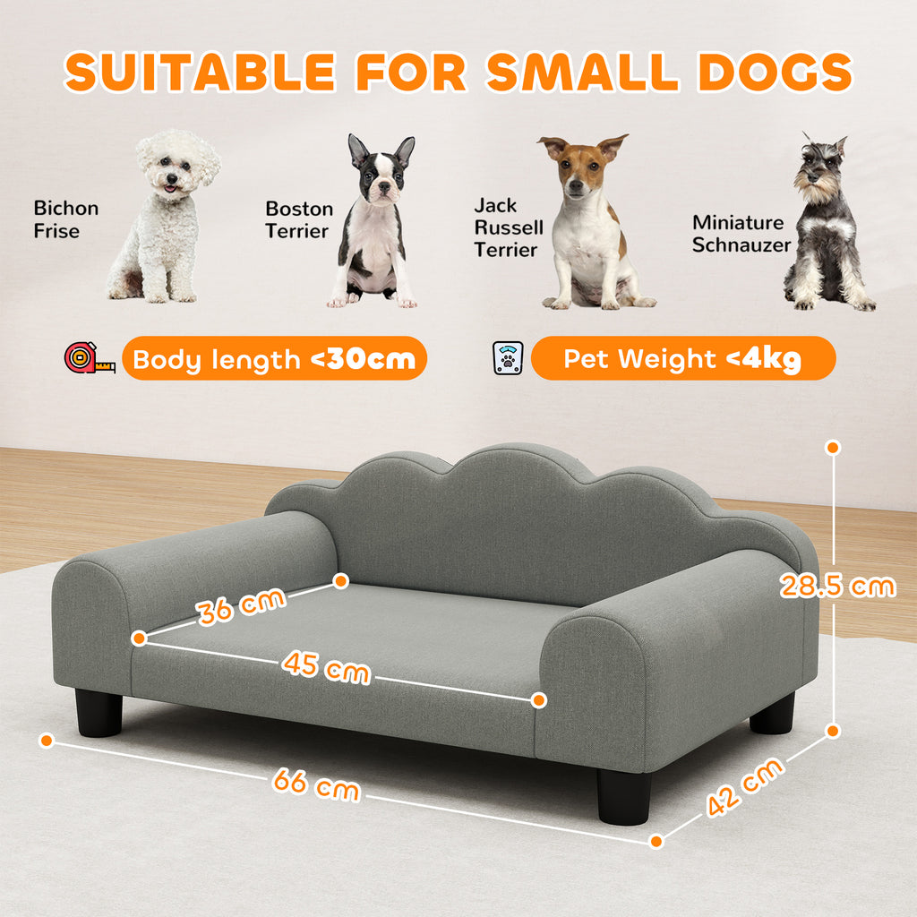 Dog Sofa with Supportive Armrests, Wood and French Terry Fabric, 66x42x28.5 cm, Grey