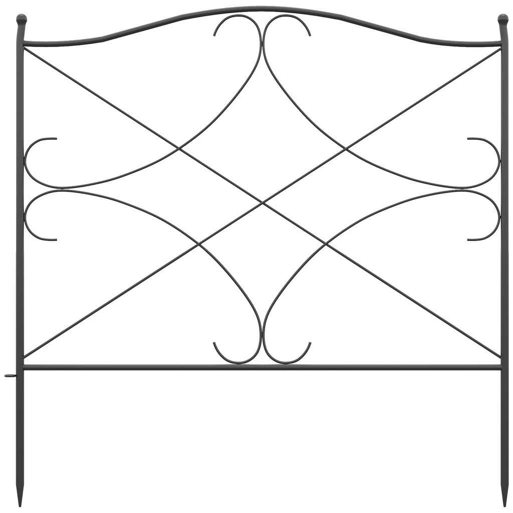 5-Panel Outdoor Metal Fence with Posts, 305x62 cm, Black