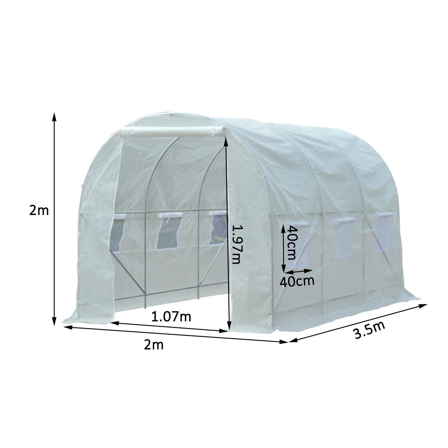 Outsunny Garden greenhouse tunnel for PI plants with iron, white, 350x200x200cm pipes - Borgè