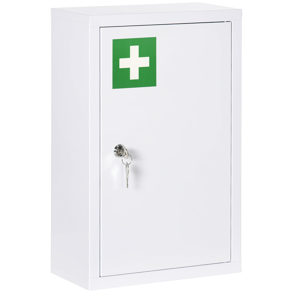 kleankin 3-Shelf Medicine Cabinet with Lock and 2 Keys, Steel, 30x14x46 cm, White