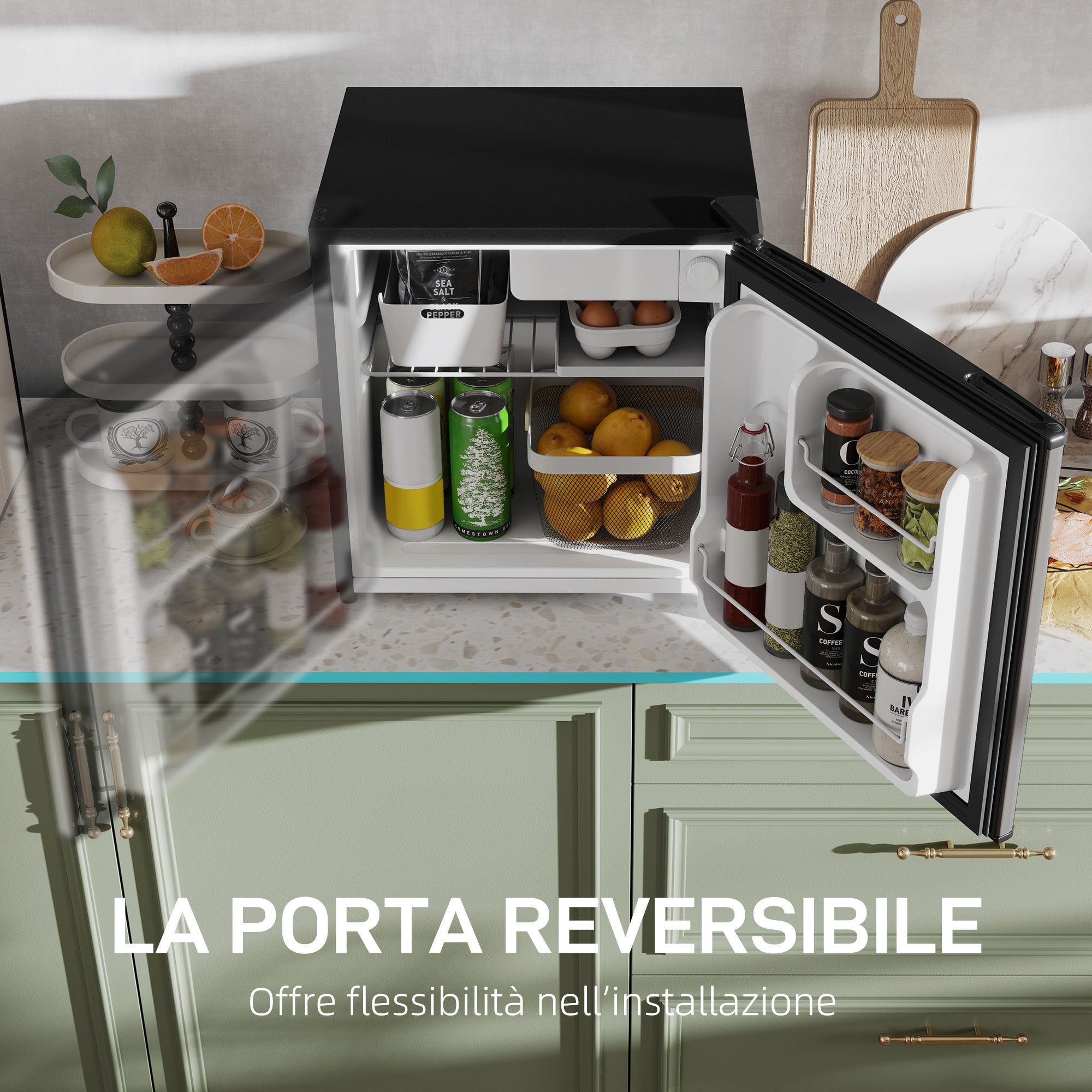 46L Mini Refrigerator with Ice Cube Tray, Reversible Door, Adjustable Temperature, Silver