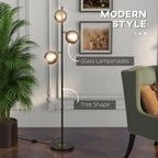 Homcom Tree metal ground lamp with 3 glass lampshades, Ø36x162 cm, black and gray - Borgè