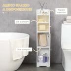 Bathroom Column with 3 Open Shelves and Adjustable 2-Tier Cabinet, Wooden, 23x18x100 cm, White