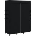 HOMCOM Space-Saving Fabric Wardrobe with 3 Rods, 3 Shelves, 6 Side Pockets, Dustproof Doors with Zip, Black