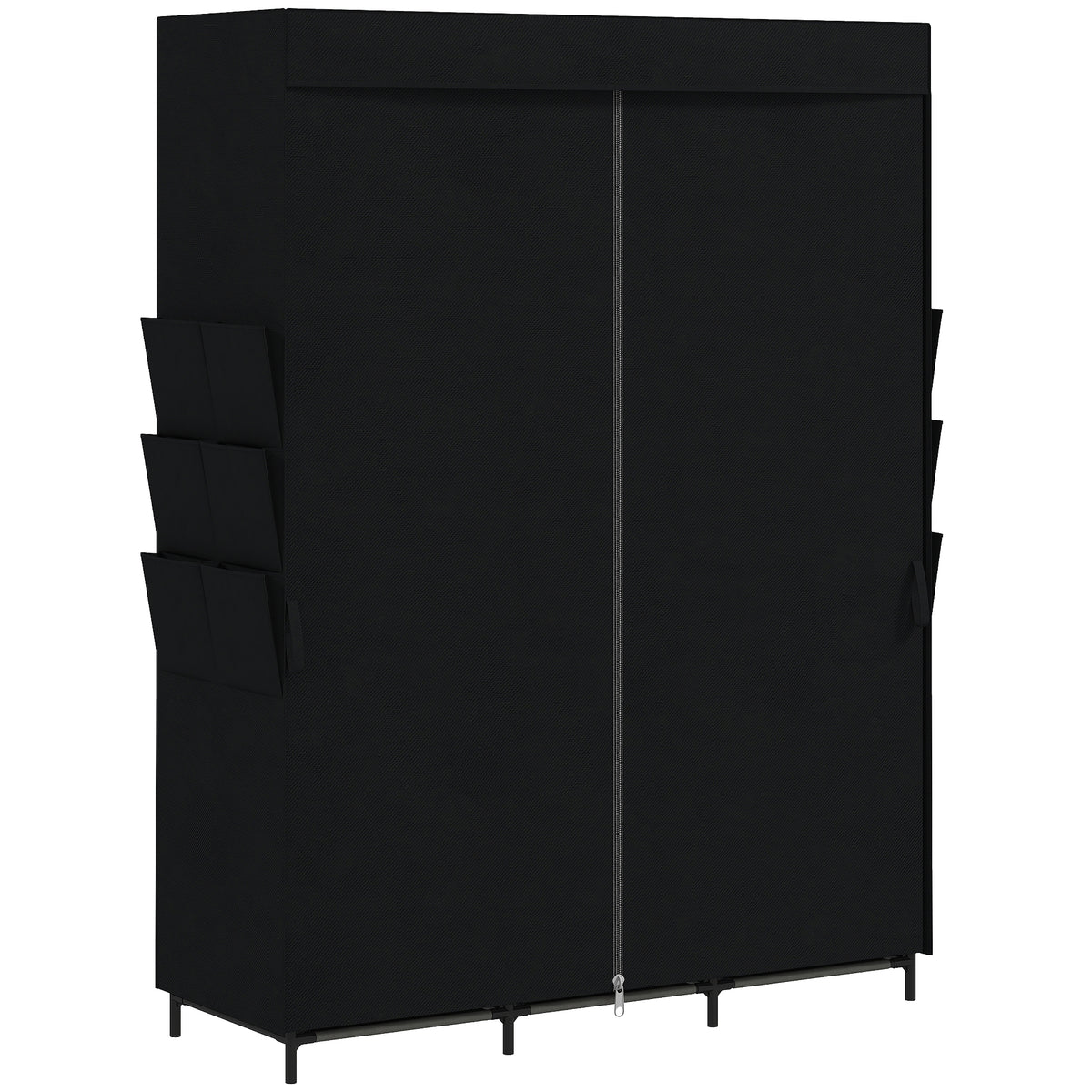 HOMCOM Space-Saving Fabric Wardrobe with 3 Rods, 3 Shelves, 6 Side Pockets, Dustproof Doors with Zip, Black
