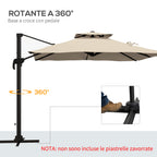 3x3 m 6-Position Tiltable Cantilever Umbrella in Aluminum and Polyester, Khaki