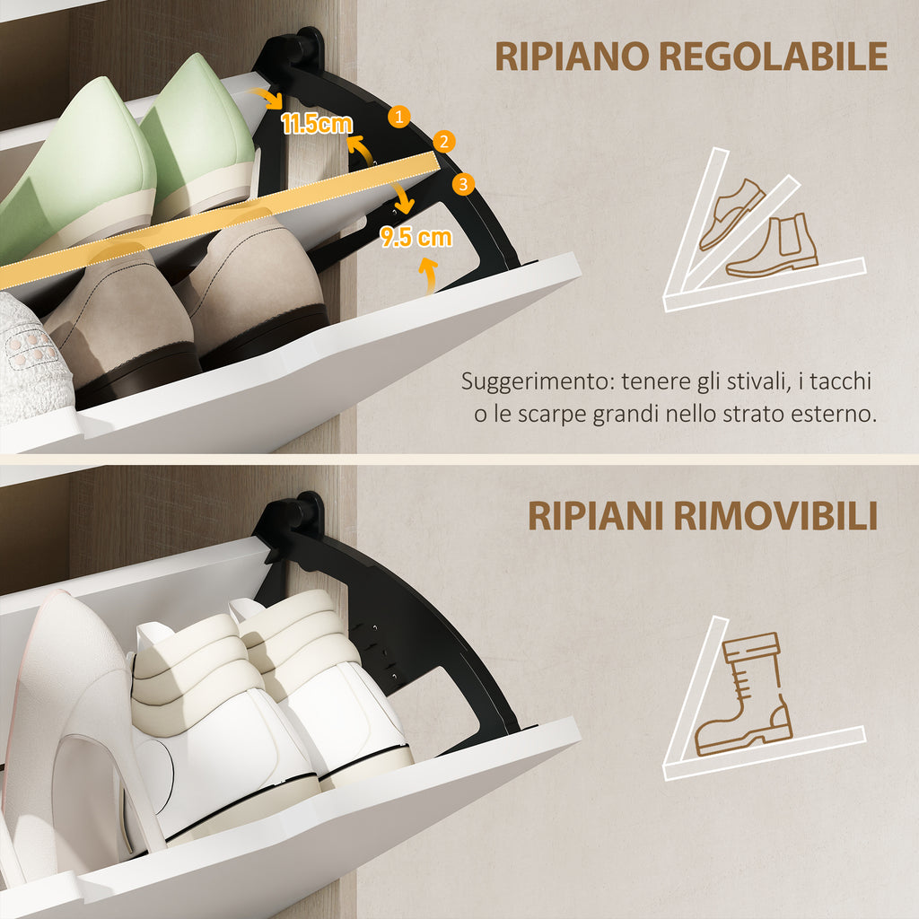 Space-Saving Slim Shoe Rack with 4 Drawers for 20 Pairs of Shoes, 62.5 x 26 x 156 cm, Wood and White