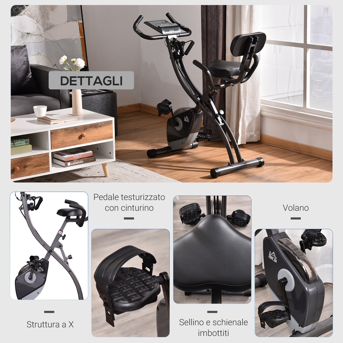 Magnetic Folding Exercise Bike with 8 Resistance Levels, LCD Monitor and Adjustable Height, 100x54x109cm, Grey and Black