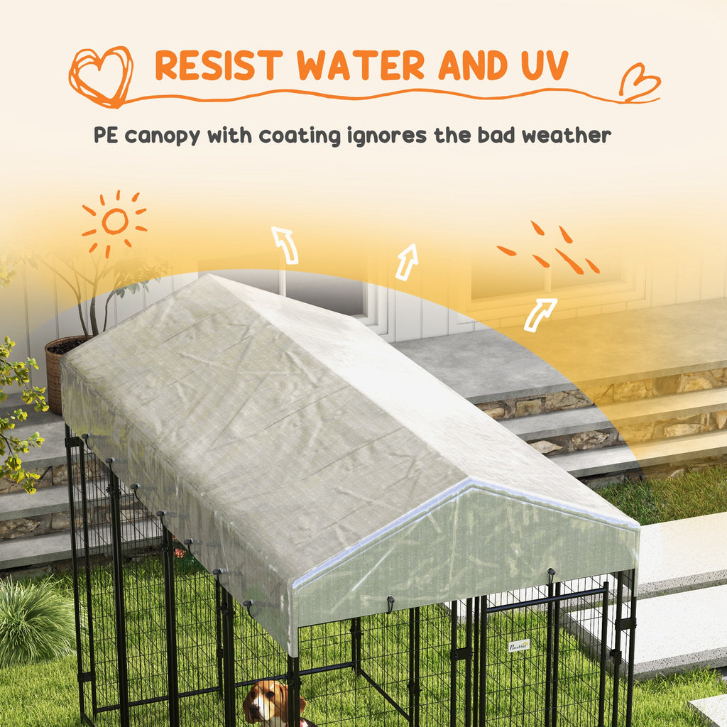 Pawhut Outdoor dog fence with roof and leads to 2 metal sections, 239x121x183cm, silver - Borgè