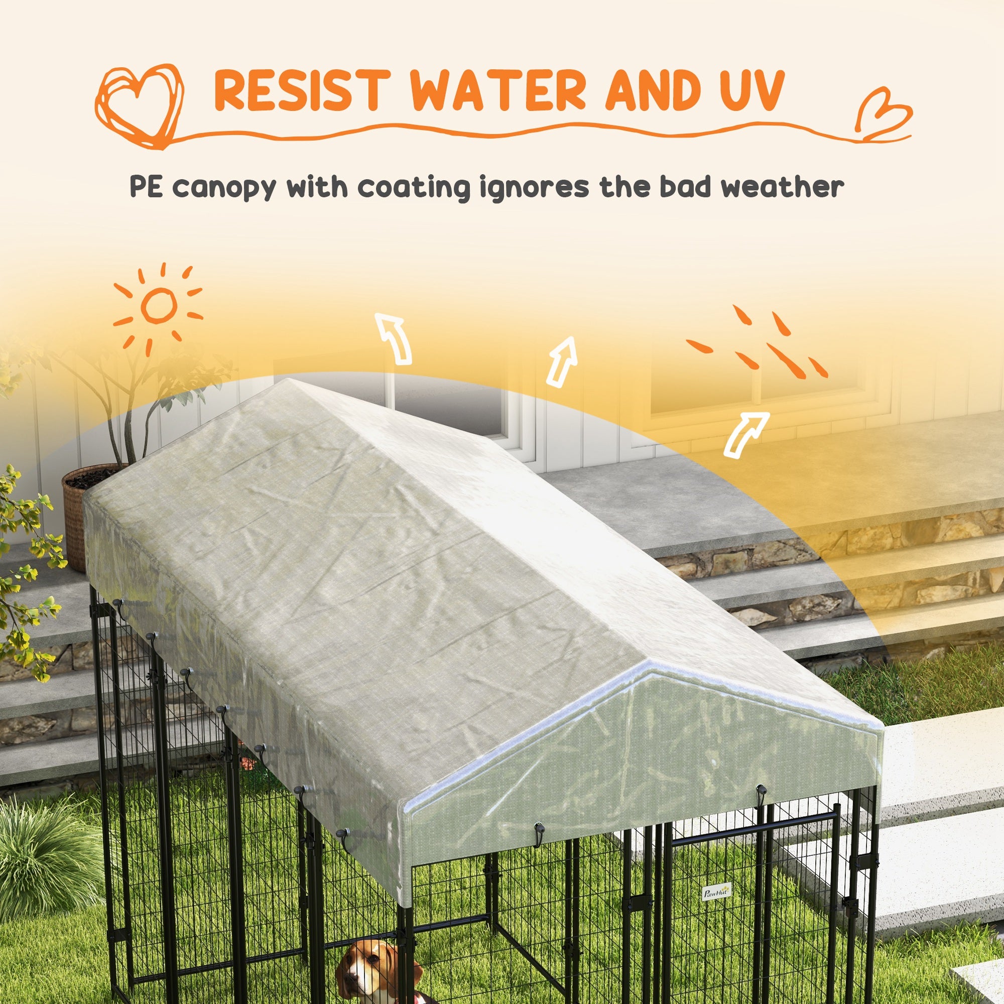 Pawhut Outdoor dog fence with roof and leads to 2 metal sections, 239x121x183cm, silver - Borgè