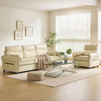 HOMCOM 2-Seater Faux Leather Sofa with Thick Padding, Side Pocket and 2 Cushions, 136x81x90 cm, Beige