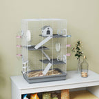 PawHut 4-Tier 16-Tube Hamster Cage with House, Ramp, and Accessories, Metal and Plastic, 47x30x70 cm, Grey