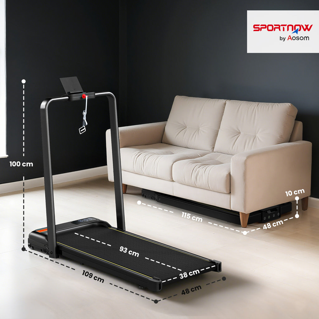 Folding Treadmill with Adjustable Incline, Speed 1-10 km/h, LED Display and Remote Control, Black