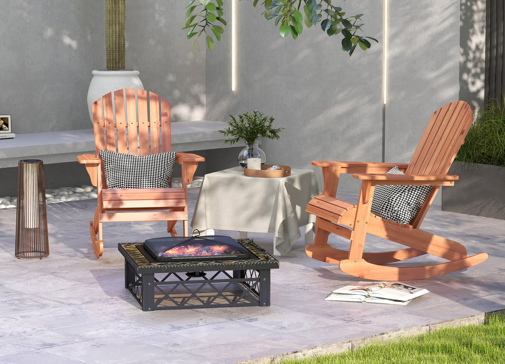 SIENA | Garden Fire Pit with Lid Spark Guard and Metal BBQ Grill 76x76x47cm Black - Borge' Group Limited