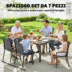 Outsunny 7-Piece Outdoor Set with 2-Section Garden Table and 6 Stackable Texteline Chairs, Grey