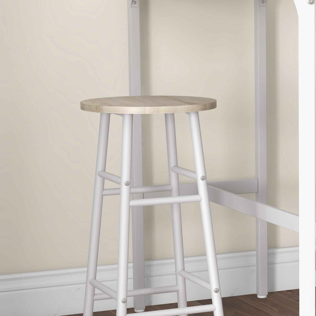 HOMCOM Industrial Style High Table and 2 Bar Stools with Footrest, White and Oak