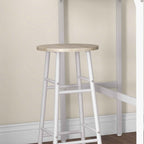HOMCOM Industrial Style High Table and 2 Bar Stools with Footrest, White and Oak