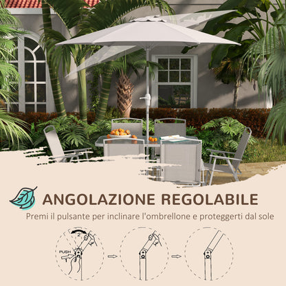 Outsunny Garden Set with Dining Table, 6 Folding Chairs and Crank Umbrella, Gray - Borgè