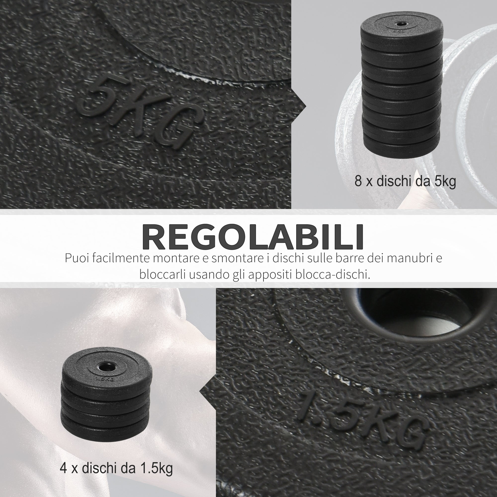 50kg Dumbbell Set (8x5kg, 4x1.5kg), Gym Weights with 12 Discs of 1.5kg, 5kg, 25mm, for Home Training