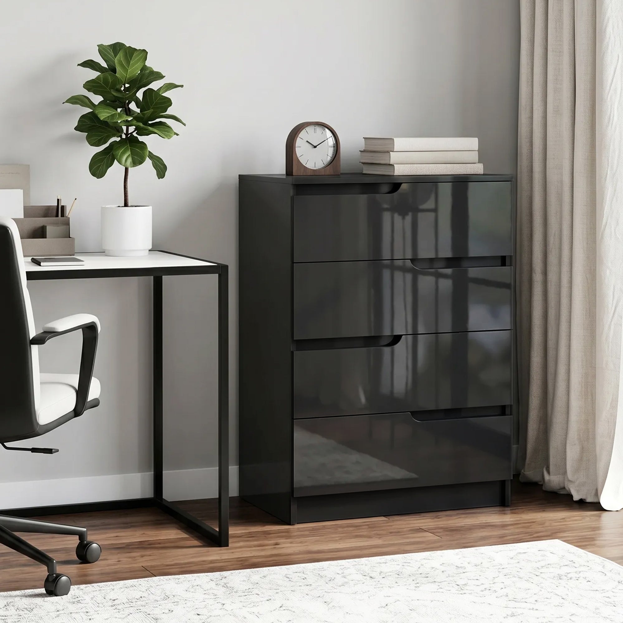 HOMCOM Modern and Minimalist 4-Drawer Wooden Chest of Drawers, 60x40x85 cm, Glossy Black