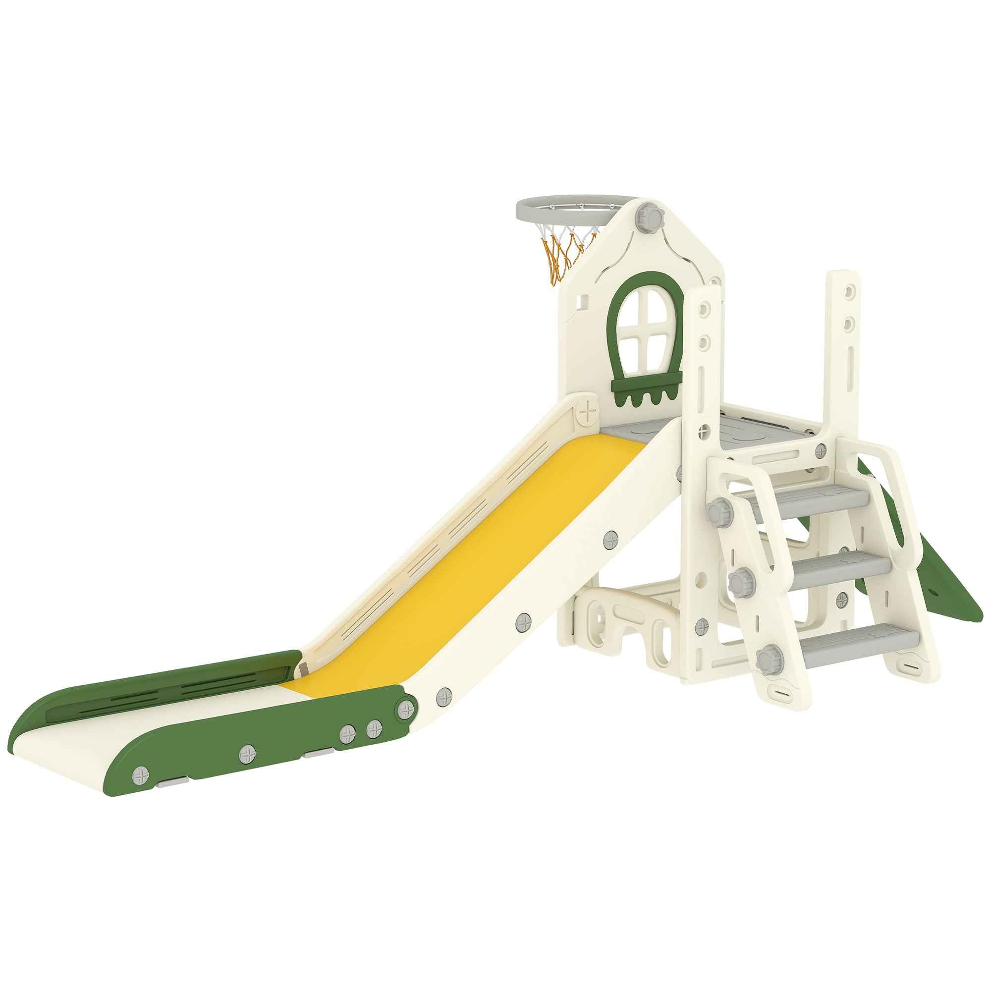 AIYAPLAY Slide for Children 1-3 Years with Climbing Frame, Basketball Hoop, Storage Space, Non-Slip Steps, Cream