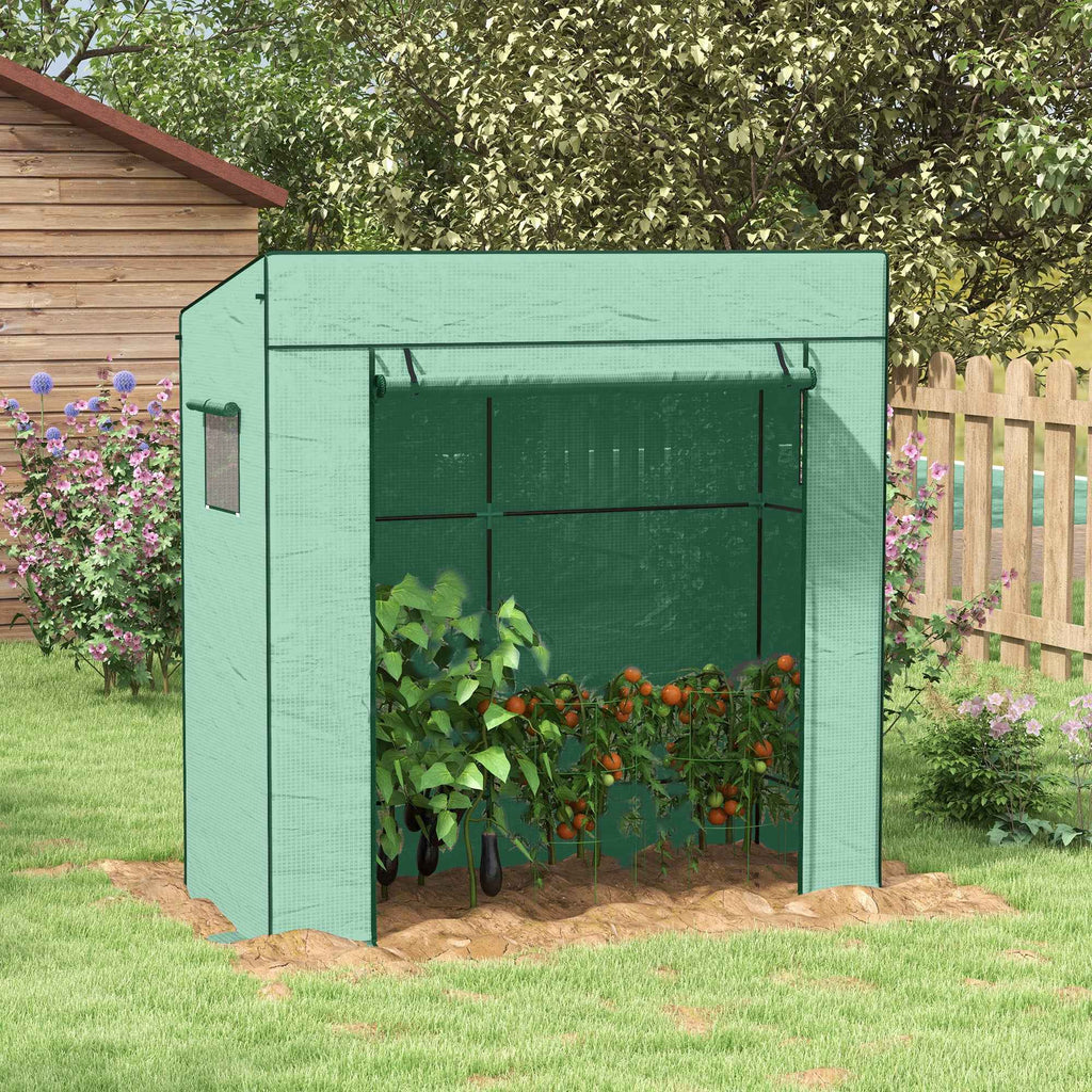 Outsunny Greenhouse for Plants with 2 Side Mesh Windows and Roller Door, in PE and Steel, 196x77x197 cm, Green