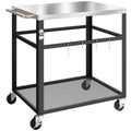 Outsunny BBQ Cart with Stainless Steel Top, 4 S-Hooks, Handle and Bottle Opener, 82x55x79 cm, Black