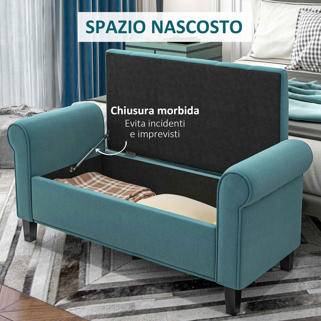 HOMCOM Velvet Fabric Bedside Bench with Storage Compartment and Armrests, 126x48.5x57 cm, Green