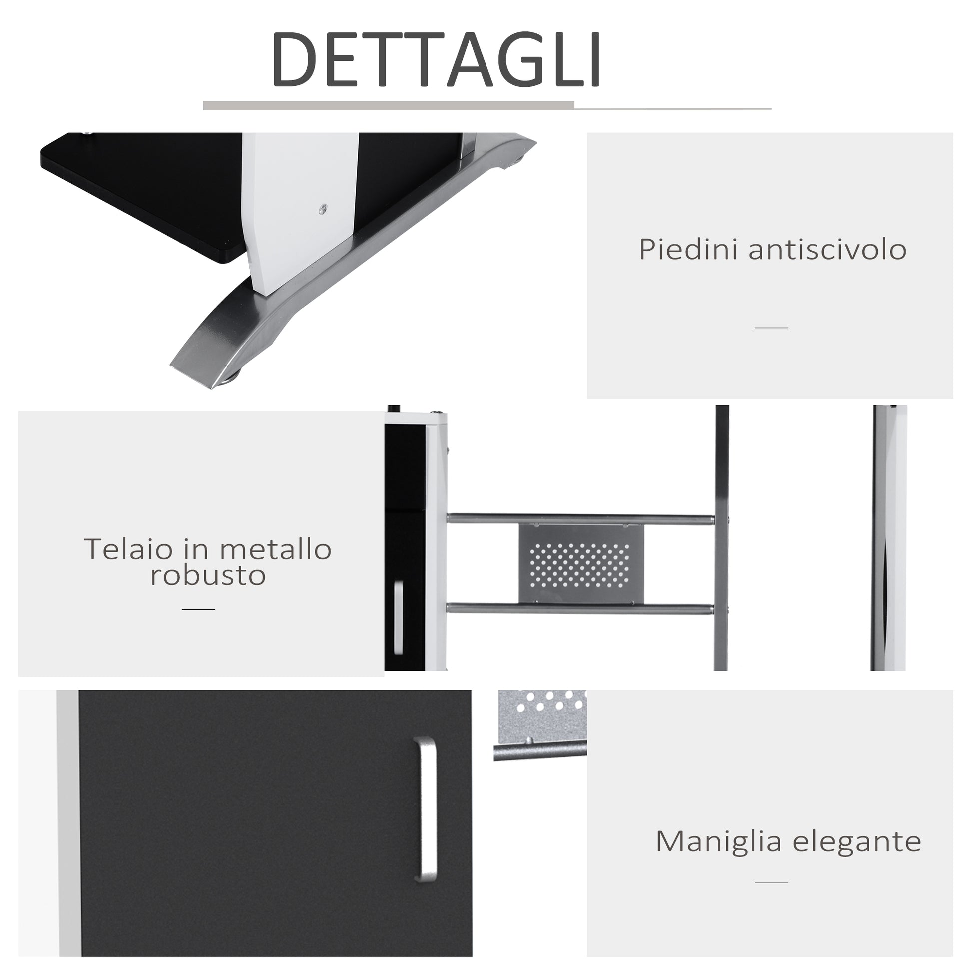 Homcom computer desk with shelf, drawer and locker, in mdf and iron, 100x52x75 cm, white and black - Borgè