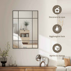 HOMCOM Window Style Wall Mirror with Vertical and Horizontal Mounting, 90x60 cm, Black