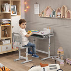 Children's School Desk for 6-12 Years with Chair and Adjustable Height, Tiltable Top, 66x47x52-77 cm, Grey