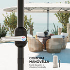 Double Umbrella with 12 Ribs with Crank, in Polyester and Steel, 450x265x260 cm, Cream White