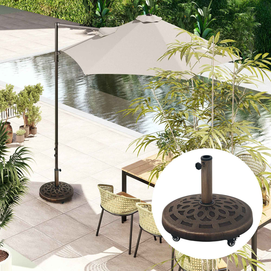 Outsunny 21kg Round Resin Umbrella Base with Wheels and Brakes, Bronze