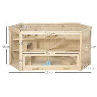 3-Tier Wooden Hamster House with Opening Roof and Transparent Wall, 115x60x55cm - Borge' Group Limited