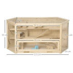3-Tier Wooden Hamster House with Opening Roof and Transparent Wall, 115x60x55cm - Borge' Group Limited